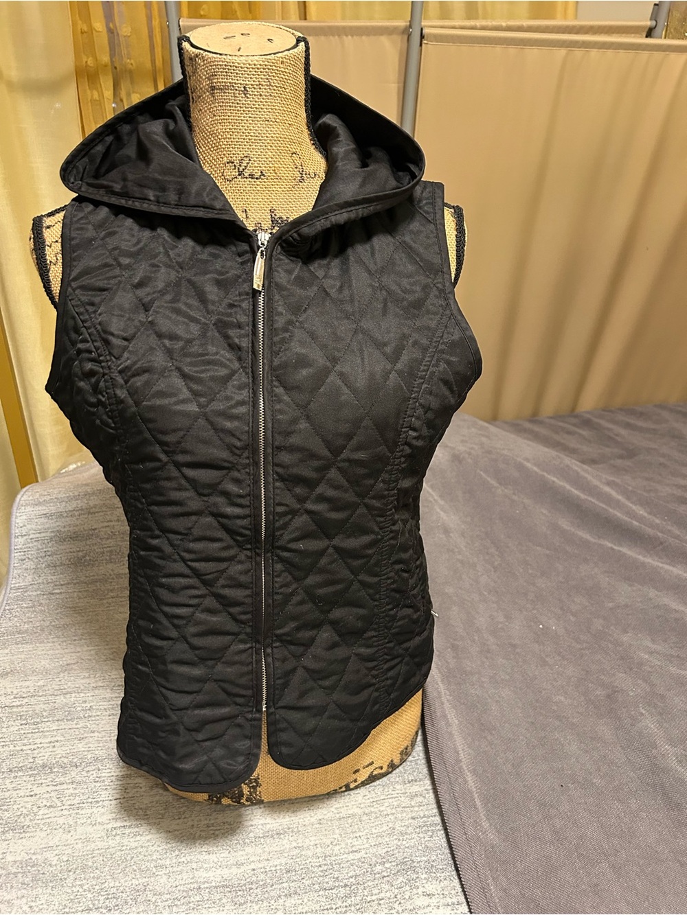Burberry Black Quilted Hooded Vest with Signature Check Lining